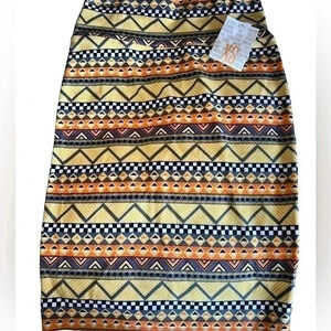 Lularoe XS yellow&‎ grey geometric pattern pencil skirt. NWT.